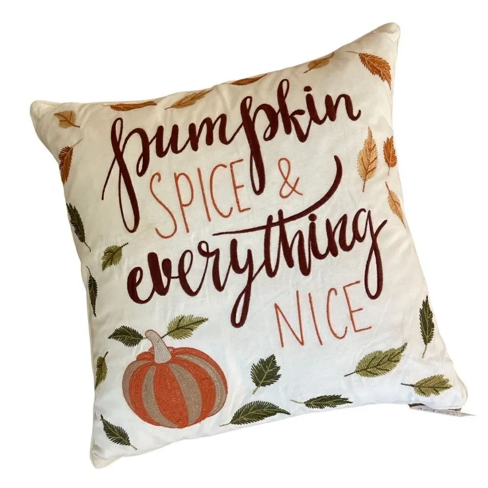 Love Marlo Fall Pumpkin Spice Everything Nice Throw Pillow NWT 20” Square